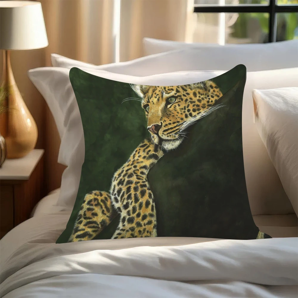 2D flat- # Luxury Leopard Print Throw Pillow Cover Wild Animal Decorative Cushion Case for Sofa Bedroom Living Room