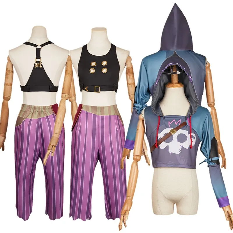 Disguise Arcane Jinx Cosplay Costume LoL Vest Short Adult Ekko Hooded Hoodie Outfits Halloween Carnival Party Fanrtasia Suit