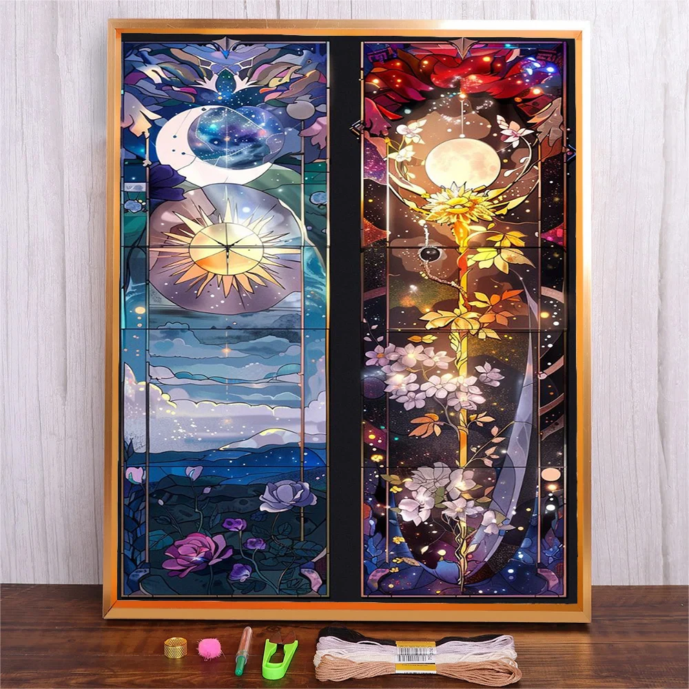 

Sun Moon Scenery Patterns Counted Cross Stitch Set DIY 11CT 14CT DMC Threads Cross-Stitch Kit Cartoon Embroidery Needlework