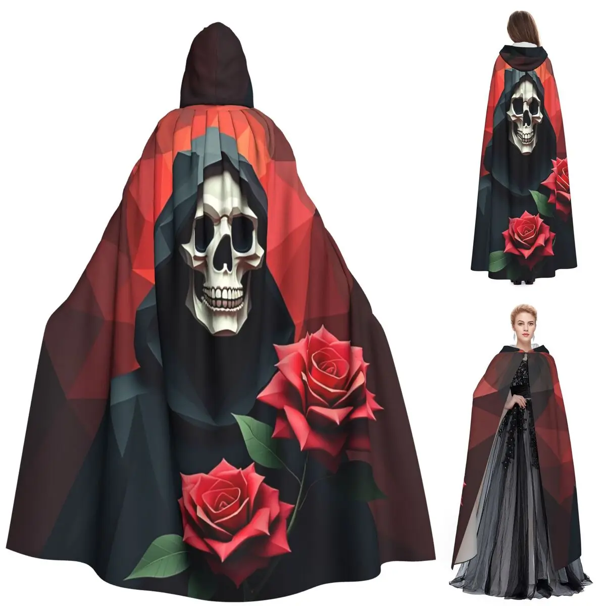 

Santa Muerte Saint Death Goth Мексиканский Muertos Череп Длинный плащ с капюшоном Ведьма Средневековый костюм Косплей Накидка Хэллоуин Вампир Взрослый