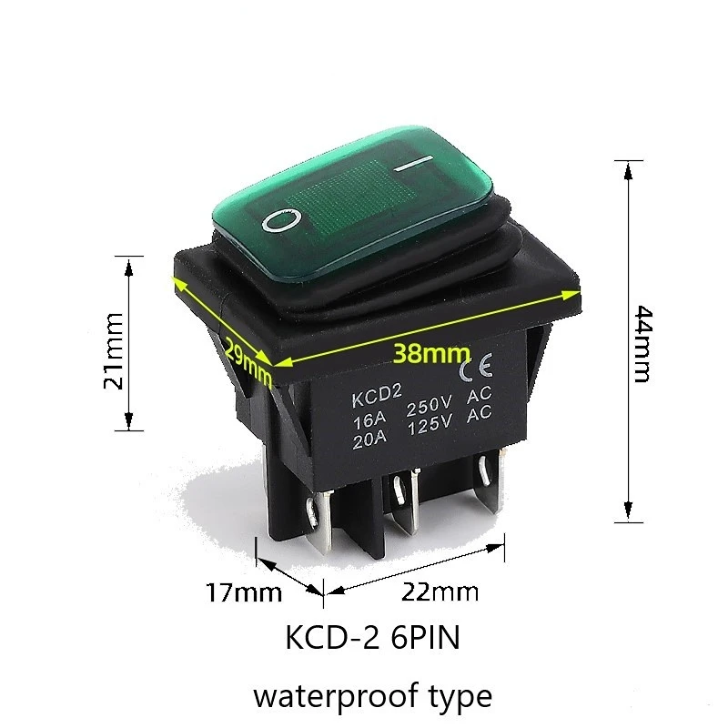 KCD2 Rocker Switch Push Button Switch Waterproof Type LED 4PIN6PIN