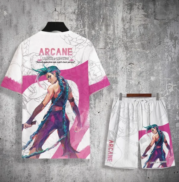 Anime Arcane League Jinx 3D Printed t-shirts Shorts Sets Men Women Harajuku Tracksuit Outfits Plus Size Street T Shirt Two Piece