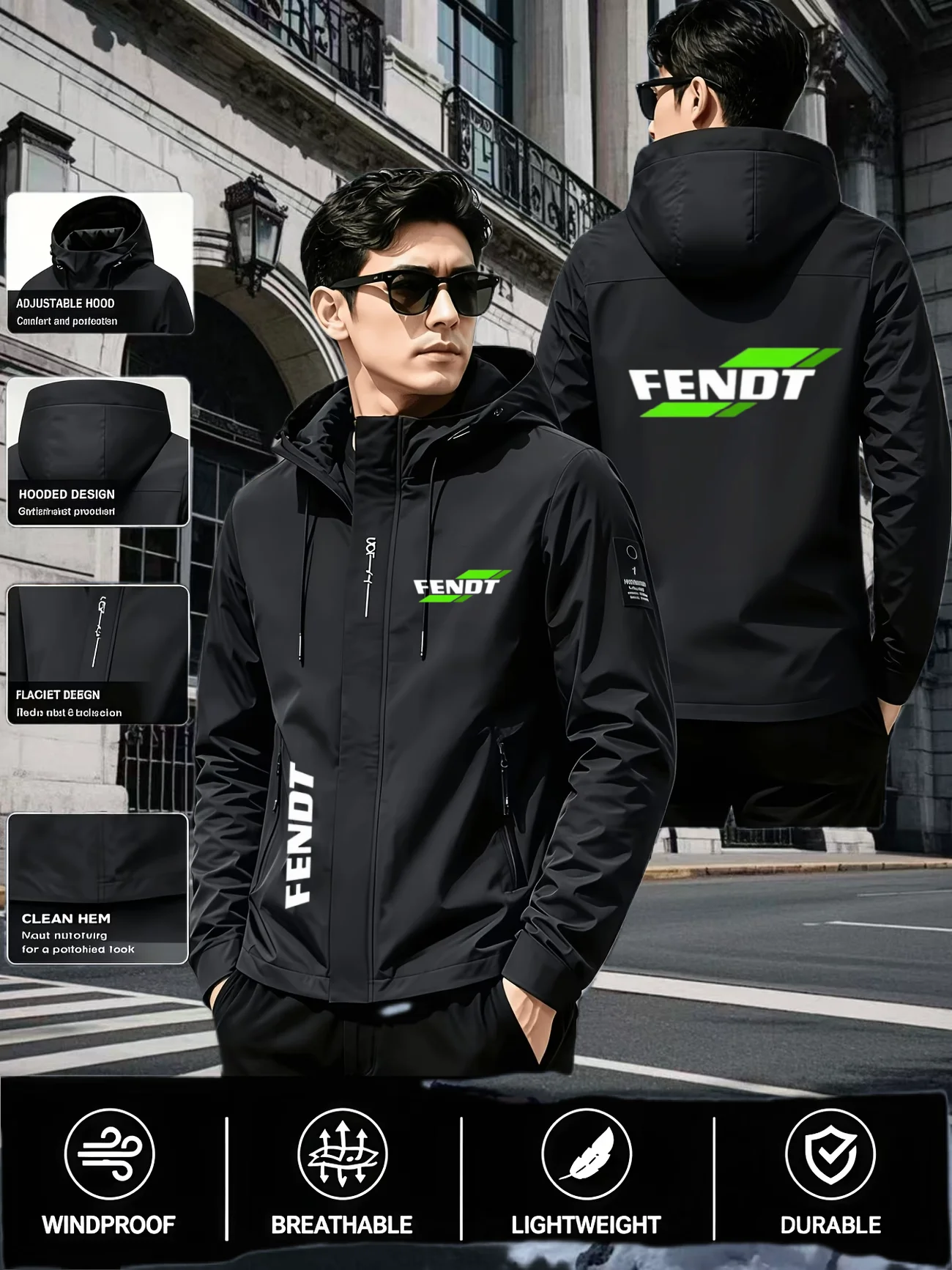 Luxury brand fashion printed zipper hooded jacket hot selling fashion autumn new outdoor motorcycle windproof men's casual coat