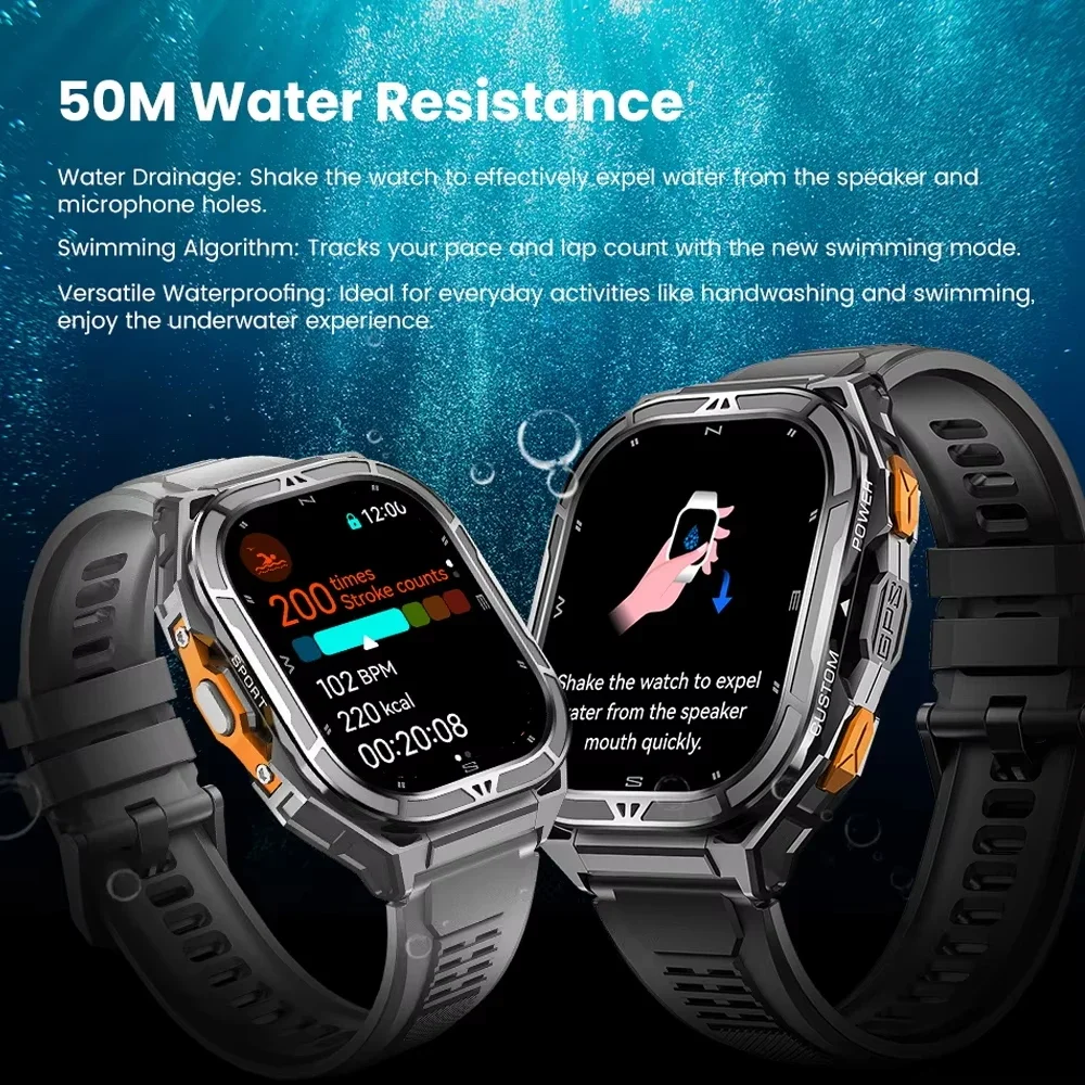 2025New GPS الساعات الذكية للرجل 1.96 بوصة HD AMOLED شاشة البوصلة بلوتوث دعوة 5ATM مقاوم للماء الرياضة ساعة ذكية أندرويد iOS