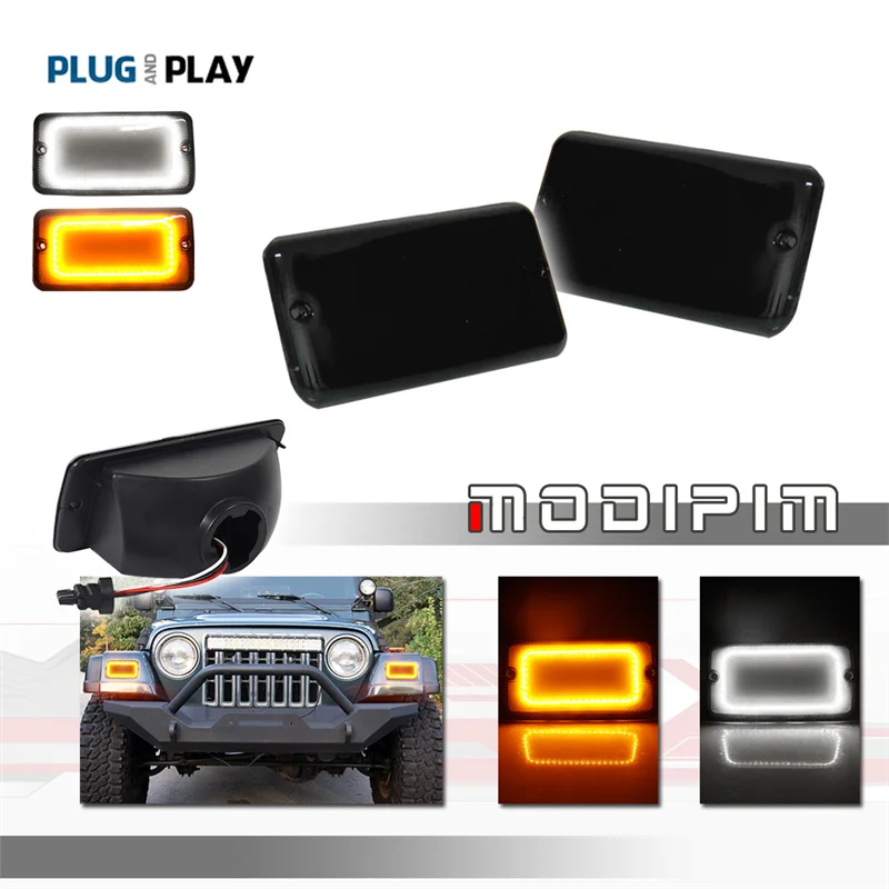 

Switchback Amber Yellow LED Car Front Bumper Turn Signal Lights w/ Xenon White DRL/Driving Lights For 1997-2006 Jeep Wrangler TJ