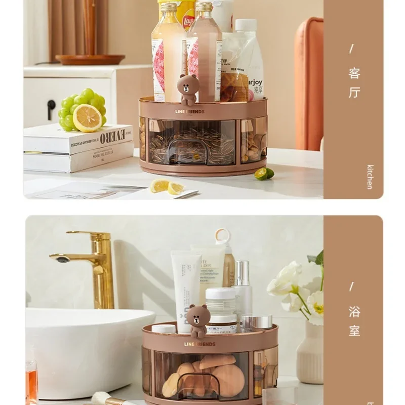 Linie Freunde braune Küche Gewürz box neue Home Office Anime Kawaii Doppels chicht rotierende Snack Kosmetik Lager regal Geschenk