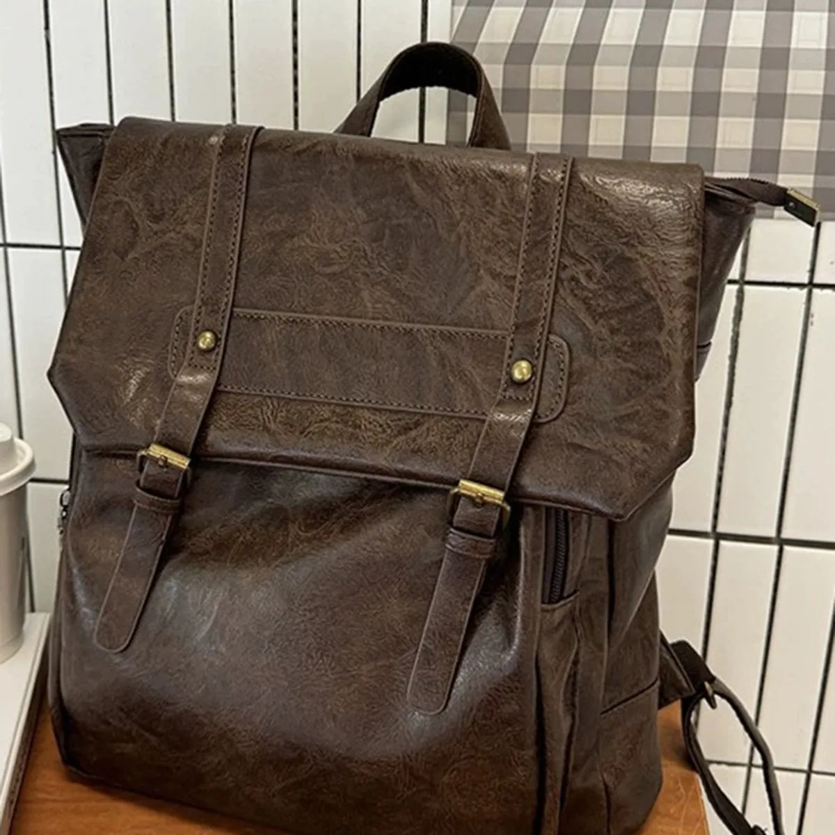 حقيبة ظهر كلاسيكية للنساء، حقيبة مدرسية من الجلد الناعم، حقيبة ظهر جامعية بسيطة، حقيبة كتب كاجوال، ظهر عمل مكتبي قديم #3