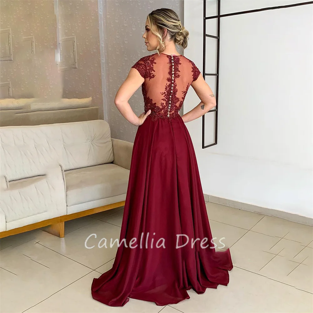 Elegant Bateau Neck Mother Of The Bride Dress A Line Chiffon Lace Appliques Formal Dresses Vestidos Mae Da Noiva Casamentos