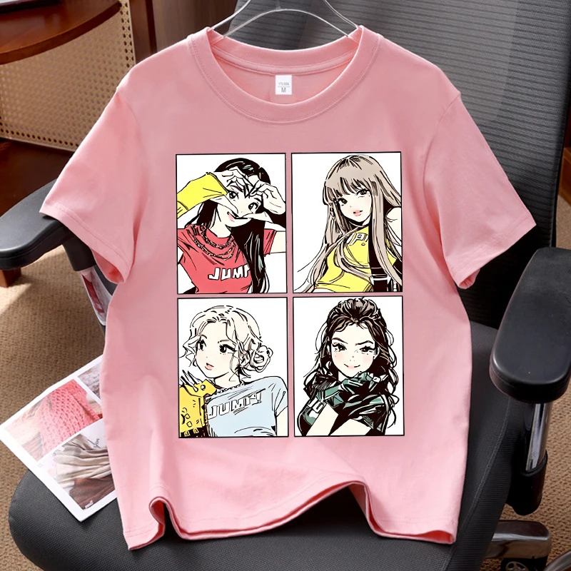 BlackPink Fashion T-shirts for Women Kpop BP Korean-style Pink Short-sleeved Top Female Summer Commute Comfortable Y2K Tees Gift