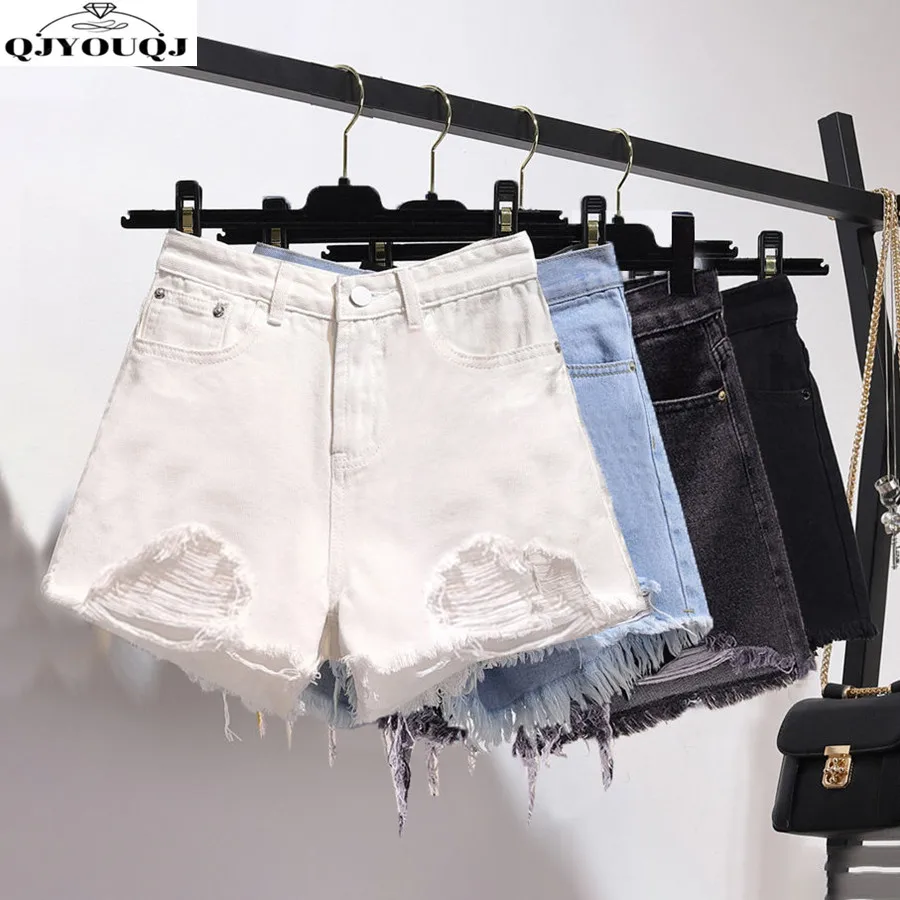 

Perforated Denim Shorts for Women's 2024 Spring/summer New High Waisted Loose and Slimming A-line Versatile Wide Leg Pants