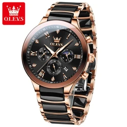 OLEVS 7004 Quartz Fashion Watch Gift Round-dial Stainless Steel Watchband Calendar Luminous Small second