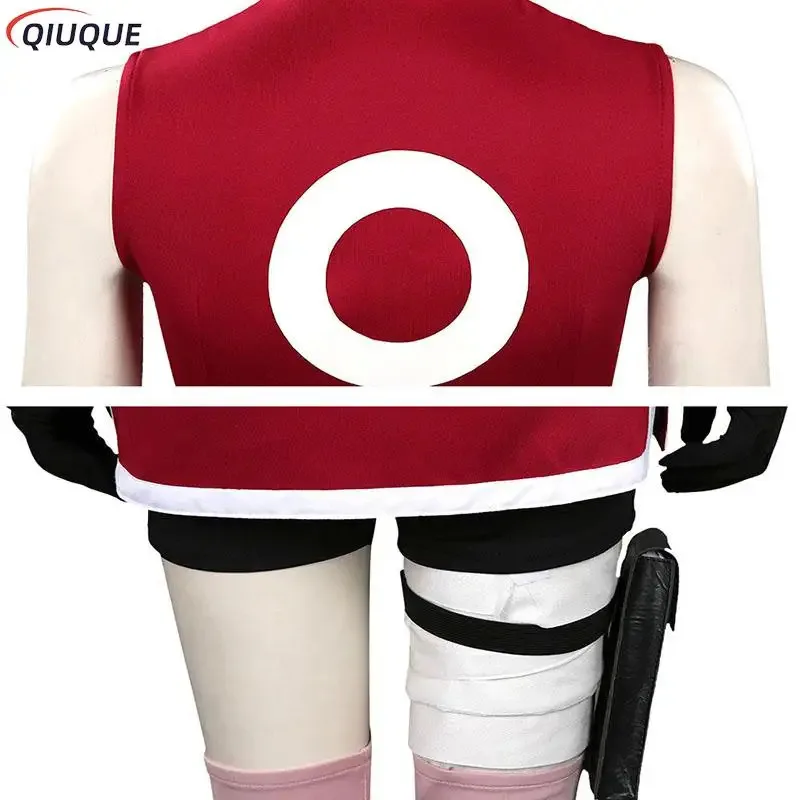 Kostium Cosplay Haruno Sakura 2025 Peruka Damska Dziewczęca Spódnica Strój Ninja Anime Halloween Karnawał ★ ★ ★ hh