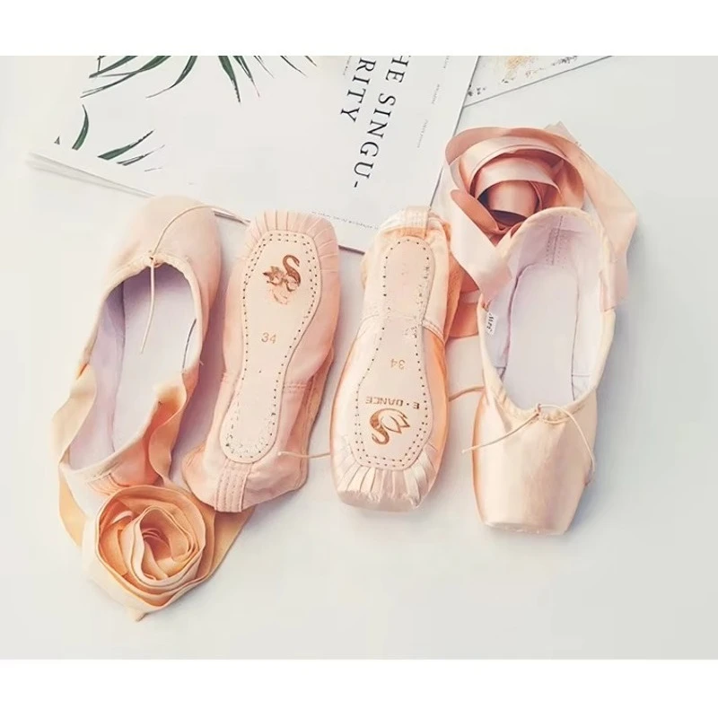 E5026-01 أحذية جلدية مسطحة عالية الجودة أحذية رقص باليه نسائية احترافية