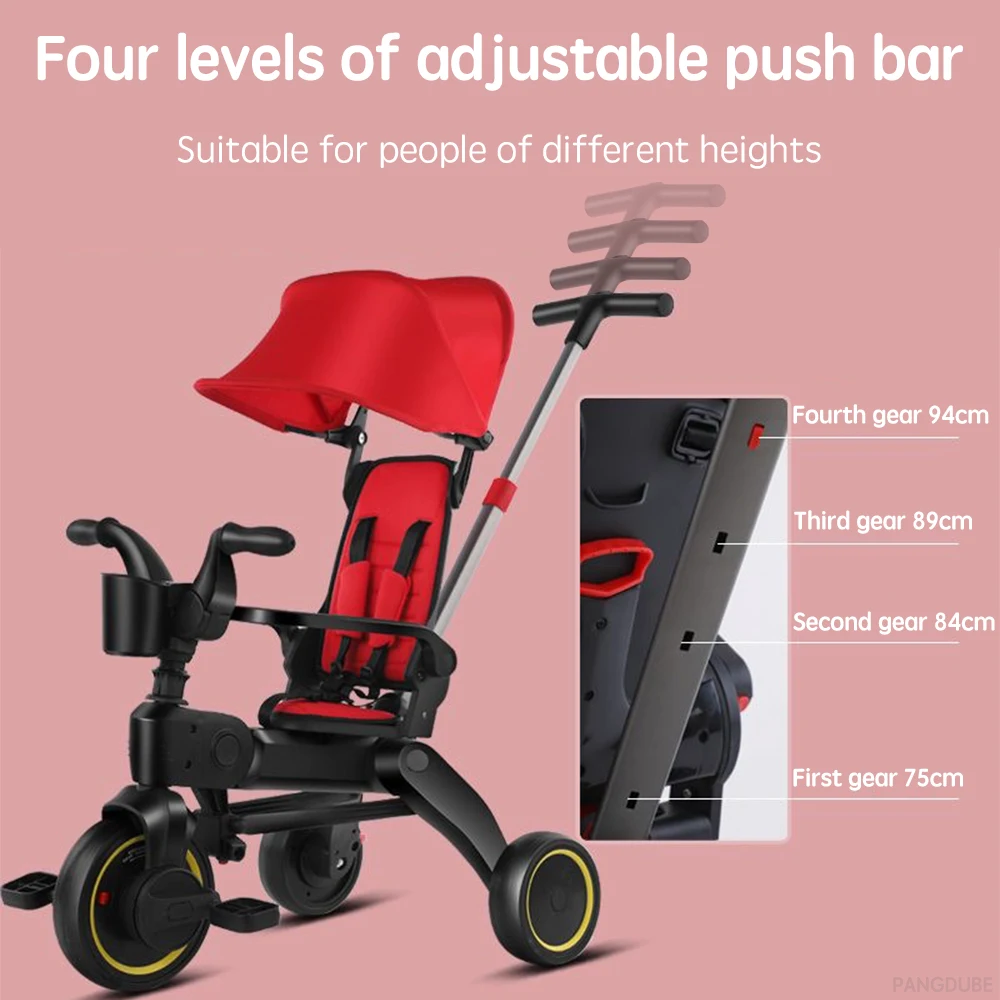 PANGDUBE 3-wiel kinderwagen 7,8 kg lichtgewicht opvouwbare driewieler voor 1-6 jaar multifunctionele kindertrike met ouderhandvat