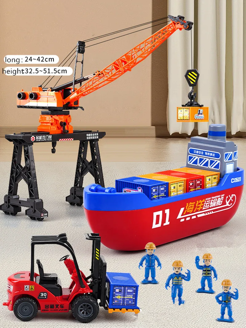 High simulation plastic engineering transport vehicle models,forklift tower crane toys,ship toys,wholesale