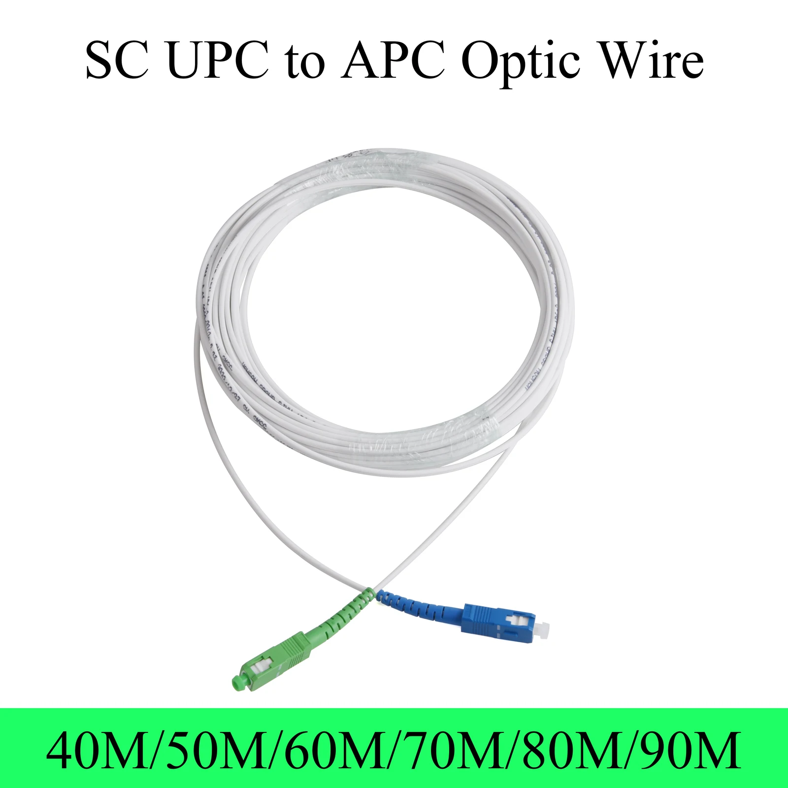 

SC UPC to APC Fiber Optic Wire Single-mode Indoor Extension Optical Cable Simplex Converter Patch Cord 40M/50M/60M/70M/80M/90M