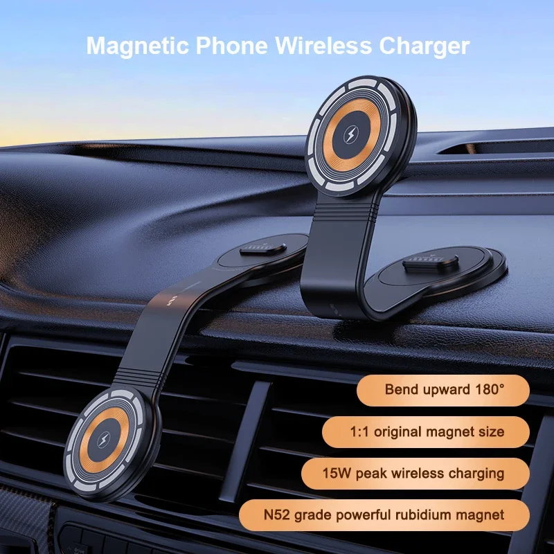 Car wireless charging with MagSafe holder magnetic bendable car mount for iPhone 15 14 13 12 Pro Max plus mini 15W car charger