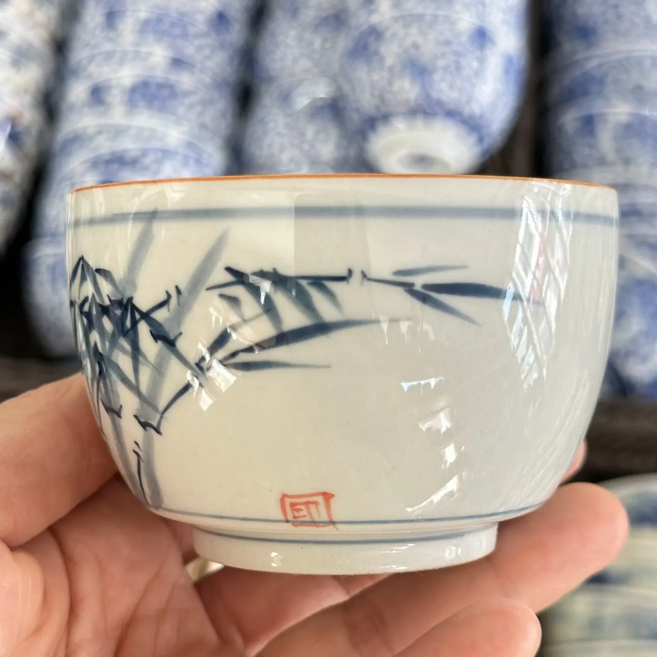 Jingdezhen Ceramic Grass and Wood Gray Hand Painted Bamboo Tea Cup Household Cup Single Cup Pressure Bottle Savoring Cup
