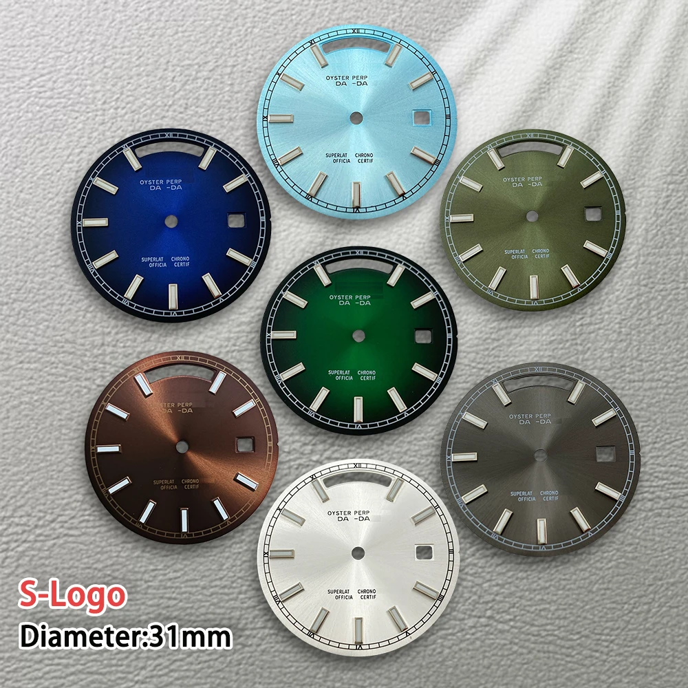 31mm S Logo black Brown Dial Suitable For 8285 Movement Green Luminous High Quality Watch Modification Accessories Repair tools