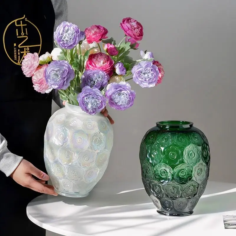 Lily French relief vase art crystal glass living room flower arrangement decoration high sense