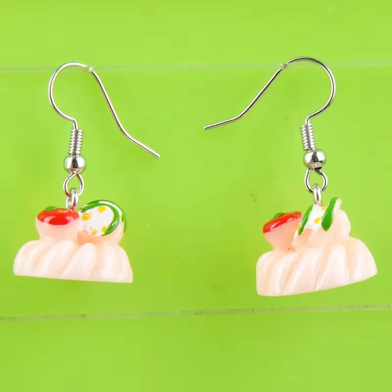 2024Diy Fashion Design Resin Kawaii Sushi Cake Earrings Cute Emperor -Like Lemon Cherry Water Pastry To Give Daughter Best Gifts