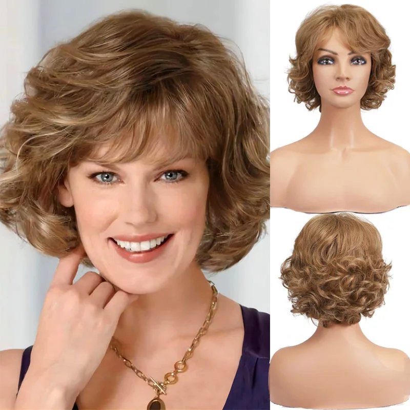 Women Fashion Mixed Brown Wigs Short Hairstyle Soft Healthy Daily Wear Wig Short Synthetic Wigs for Mommy Gifts Wigs