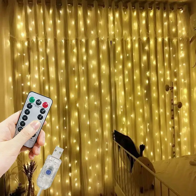 

LED Fairy String Light Garden Party Holiday Bedroom Decoration 3/4/6M 8 Mode Outdoor Light USB Curtain Lights Wedding Christmas