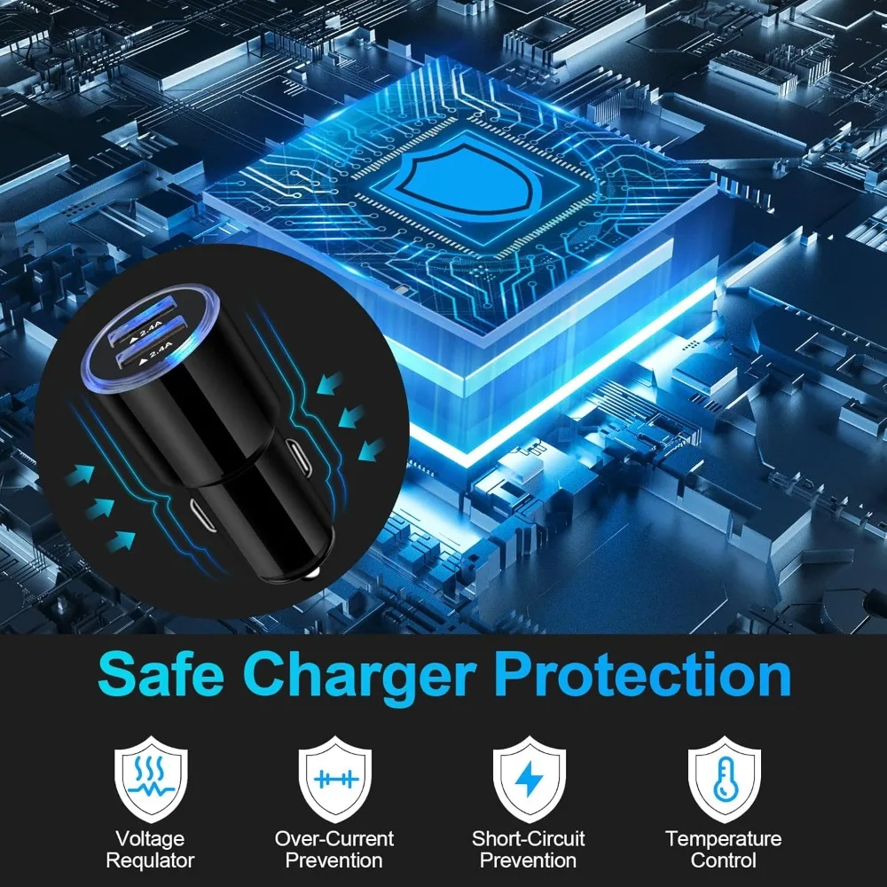 شاحن سيارة USB، 2 حزمة 4.8A شحن سريع ثنائي المنفذ USB ولاعة السجائر محول آيفون 15 14 13 12 11 Pro Max SE XR X 8 7 #4