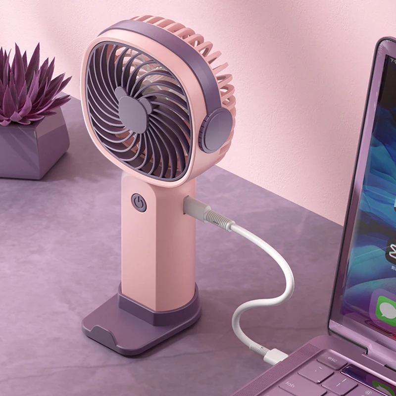 Portable USB Fast Charging Mini Cooling Fans With Phone Holder Rechargeable Handheld Air Cooler For Travel Trip Office Student