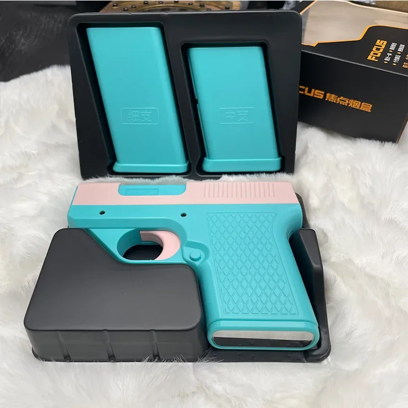 New Windproof Pistol Style Inflatable Lighter with 3 Cigarette Packs Jet Turbine 10 Pack Cigarette Lighter Men\'s Small Tool