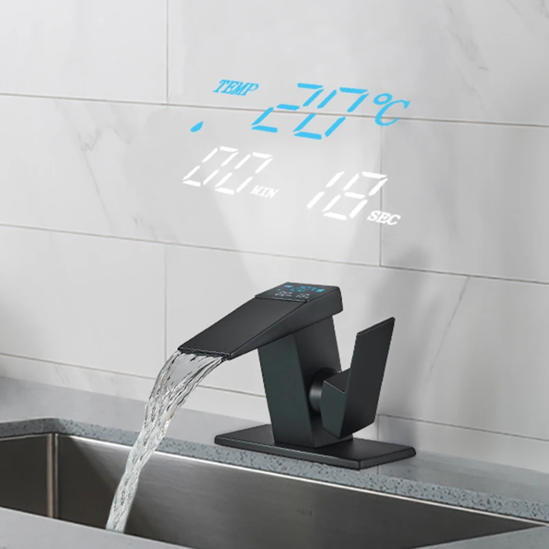 Smart Digital Display Basin Sink Faucet Hot Cold Water Temperature LED  Washbasin Waterfall Taps Bathroom Deck Mixers