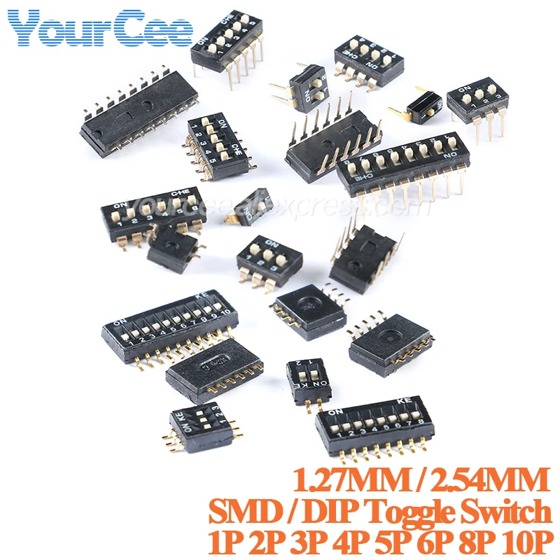 20pcs/2pcs Toggle Switch SMD Dip Switch Spacing 2.54mm 1.27mm Code Switch 1 2 3 4 5 6 8 10 Pin Slide Type SMT Switch 2 Row