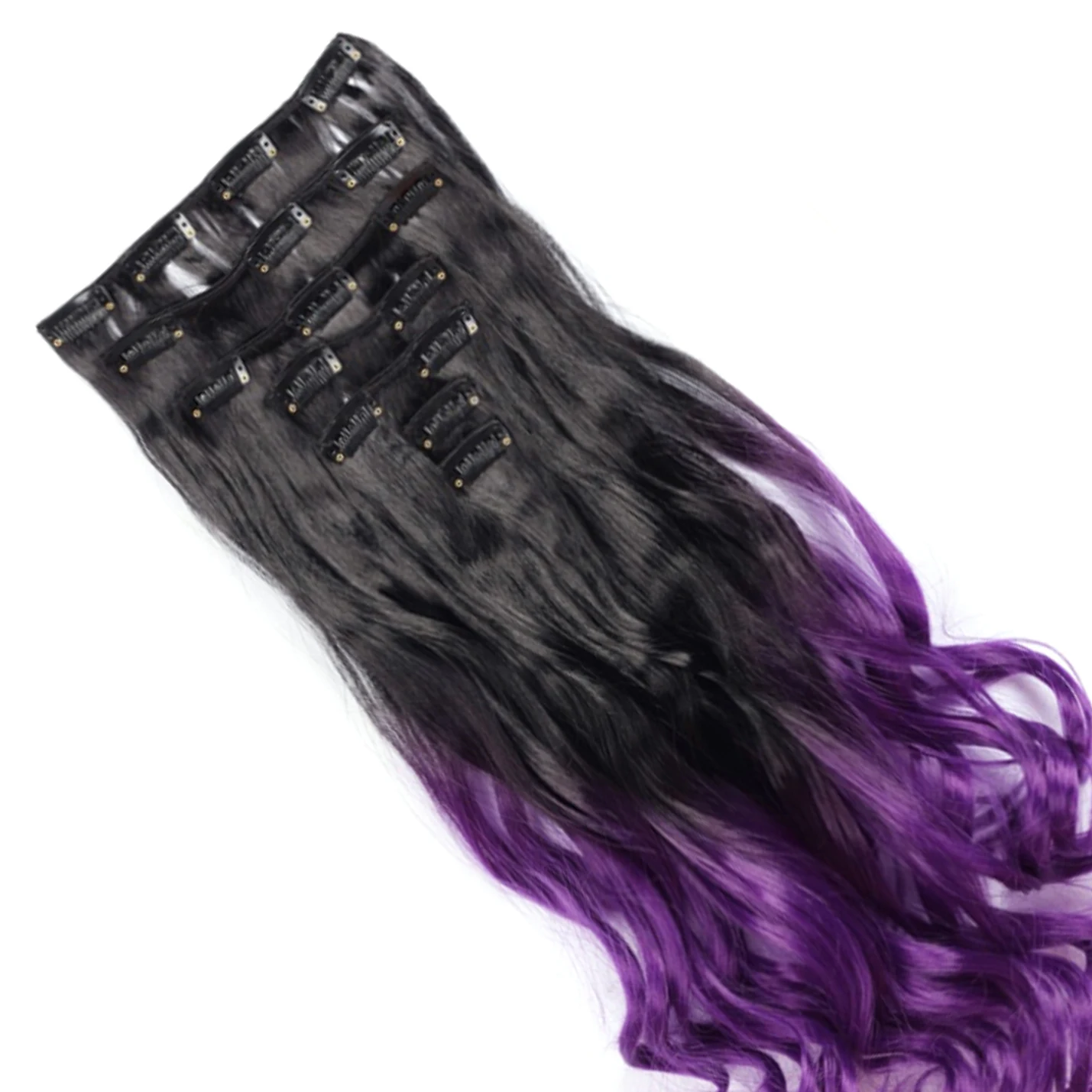 Soowee Synthetic Hair Curly Black To Purple Rainbow Clip In Hair Extension Fake Hair Ins One Piece Violet Extensions