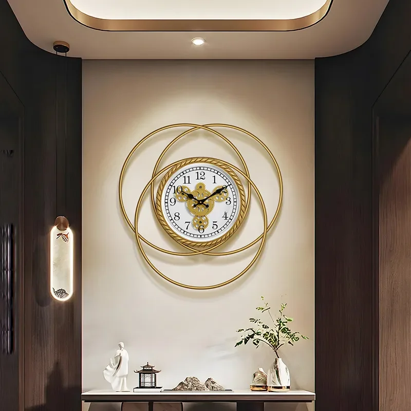 European Retro Geometric Wall Clock Simple Fashionable Gear Design Metal Wrought Iron Silent Watch for Living Room Bedroom