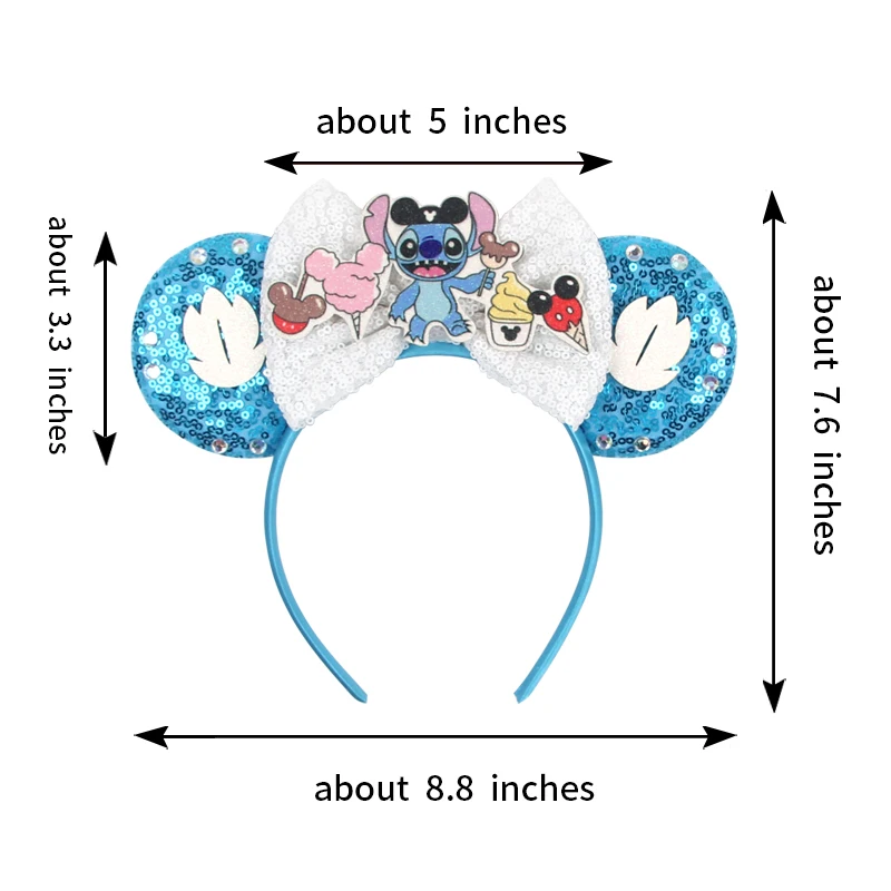 2024 Disneyland Dumbo Mickey Ears Headband Stitch Sequin Bow Hairband Girls Boys Festival Party Cosplay DIY Hair Accessories