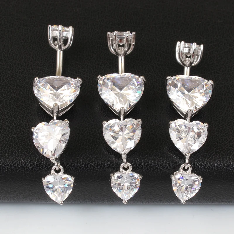 925 sterling silver navel ring heart body jewelry women dangle real pure silver S925 piercing jewelry 6 8 10 mm pin length