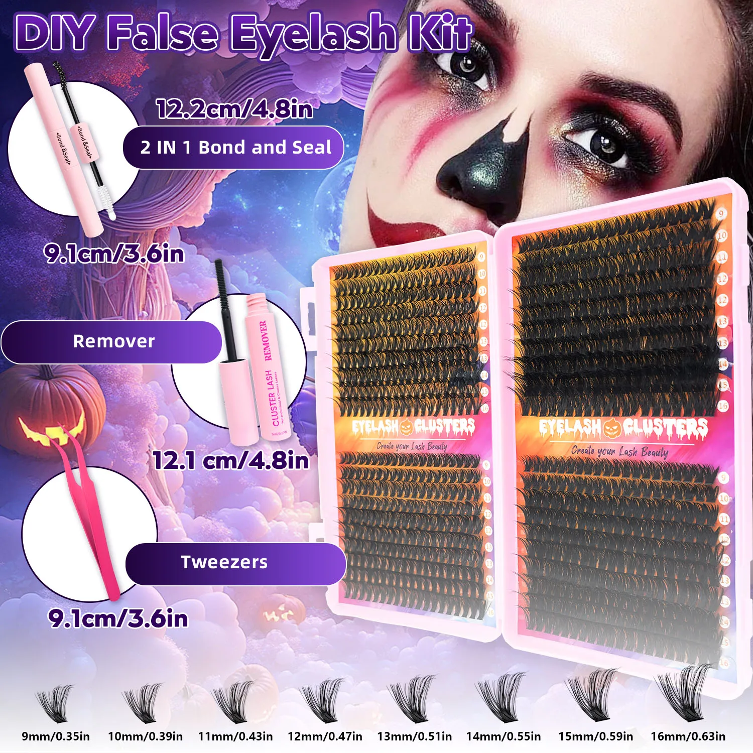 Eyelash Extension Kit, 1 Box Black Individual False Eyelashes with Eyelash Bond Glue & Remover & Tweezers for Eye Make-up