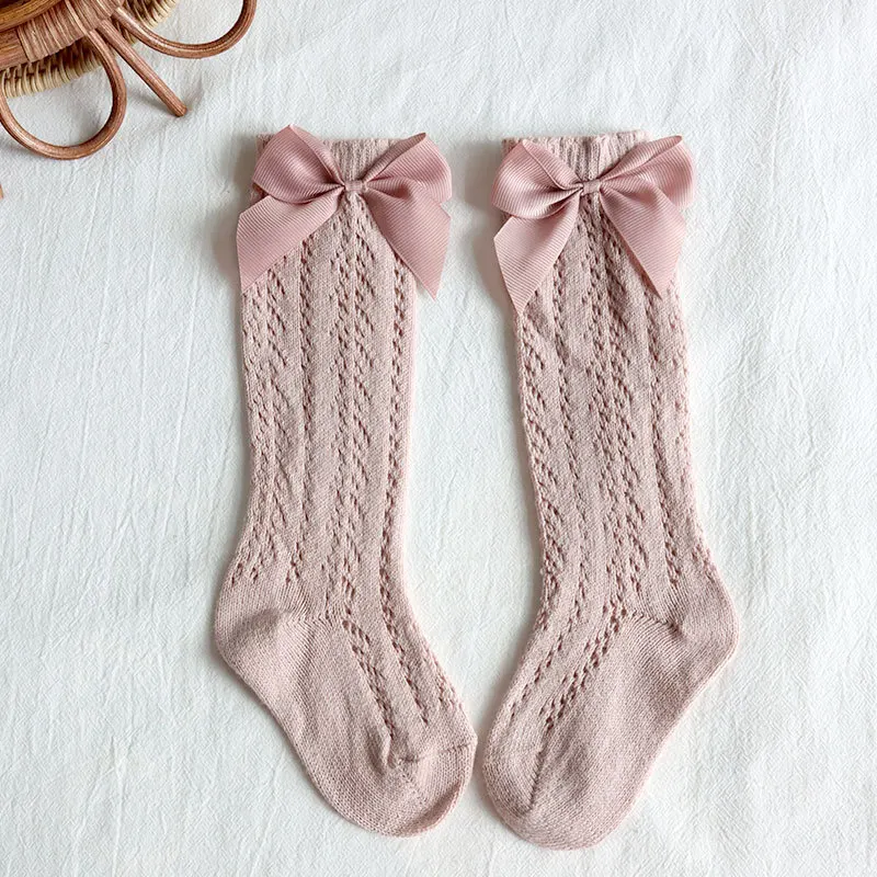 New Summer Baby Socks With Bow Toddlers Girls Long Knee High Sock Soft Cotton Hollow Out Kids Mesh Princess Socks For 0-5Years