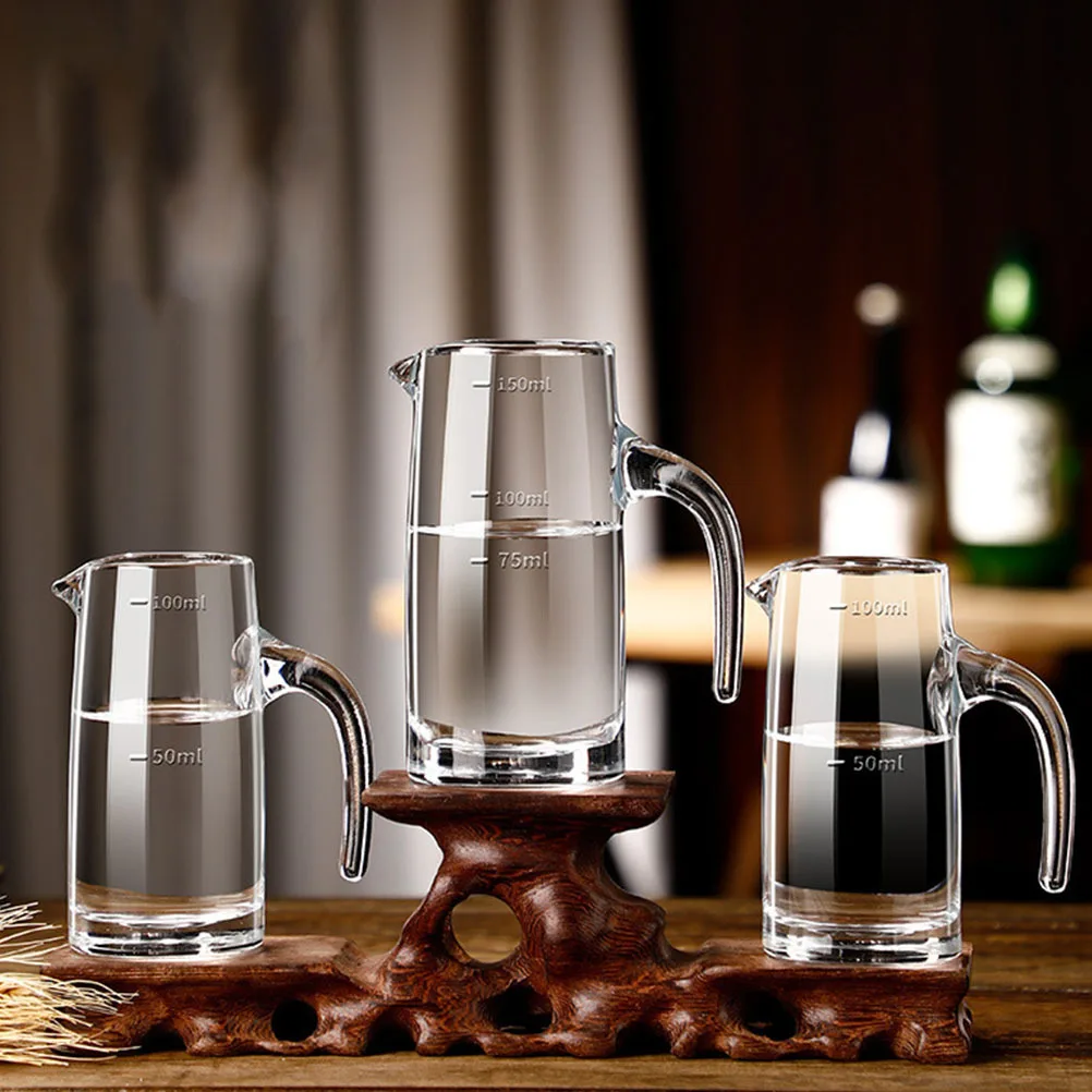 

2Pcs Wine Carafe Glass Measuring Cup Transparent Liquor Container with Measurement Scale for Home Bar Juice Tea Serving