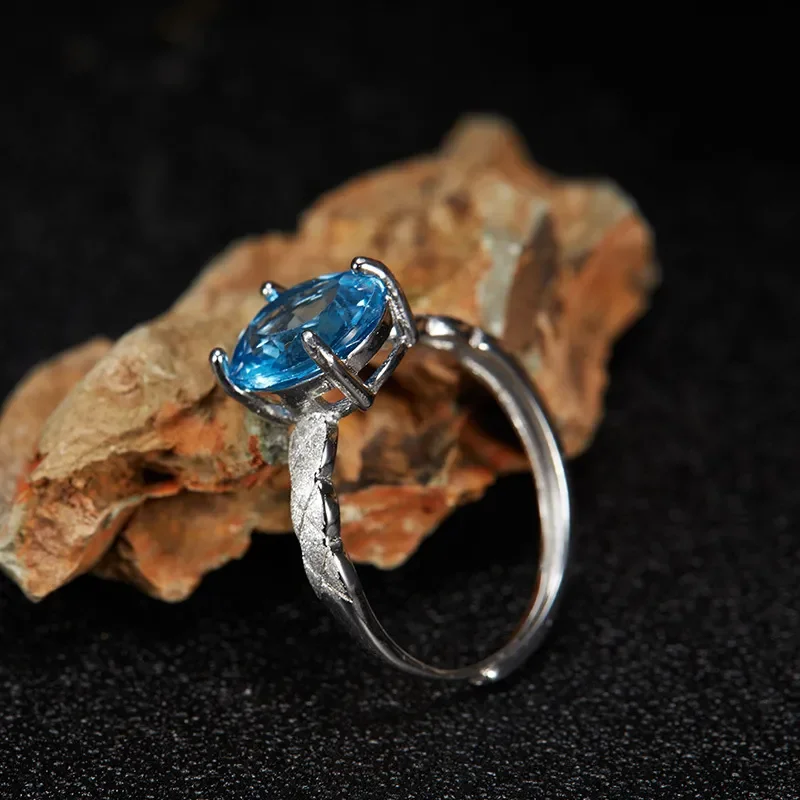 New S925 Sterling Silver Plated 18K Natural Large Carat Topaz ins Wind Geometry Color Treasure Ring Design Women's Wholesale