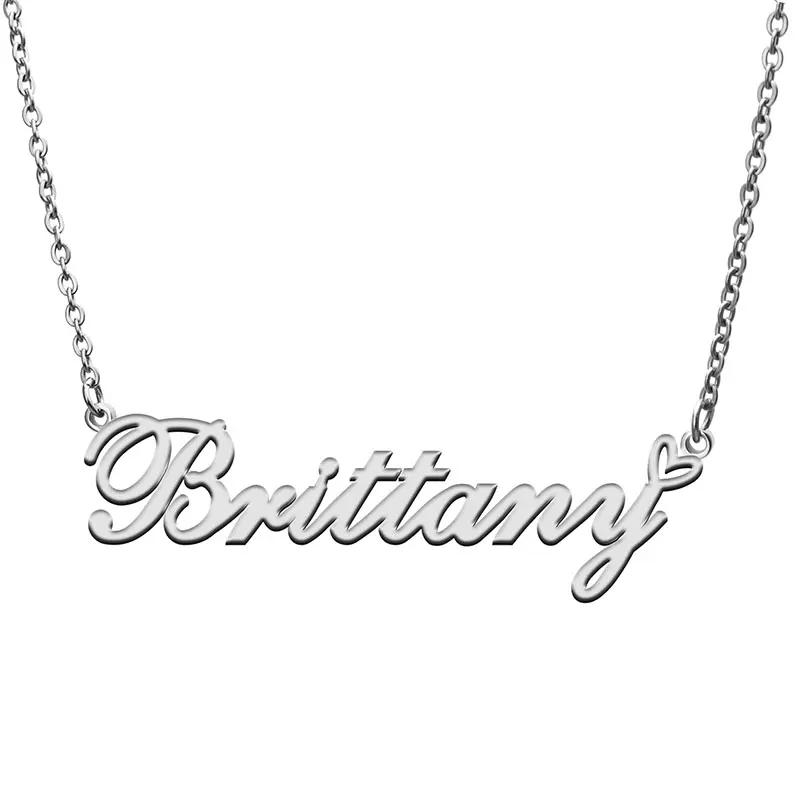 Brittany with Heart Name Necklace for Women Jewelry Stainless Steel Nameplate Pendant Letters Choker Necklaces