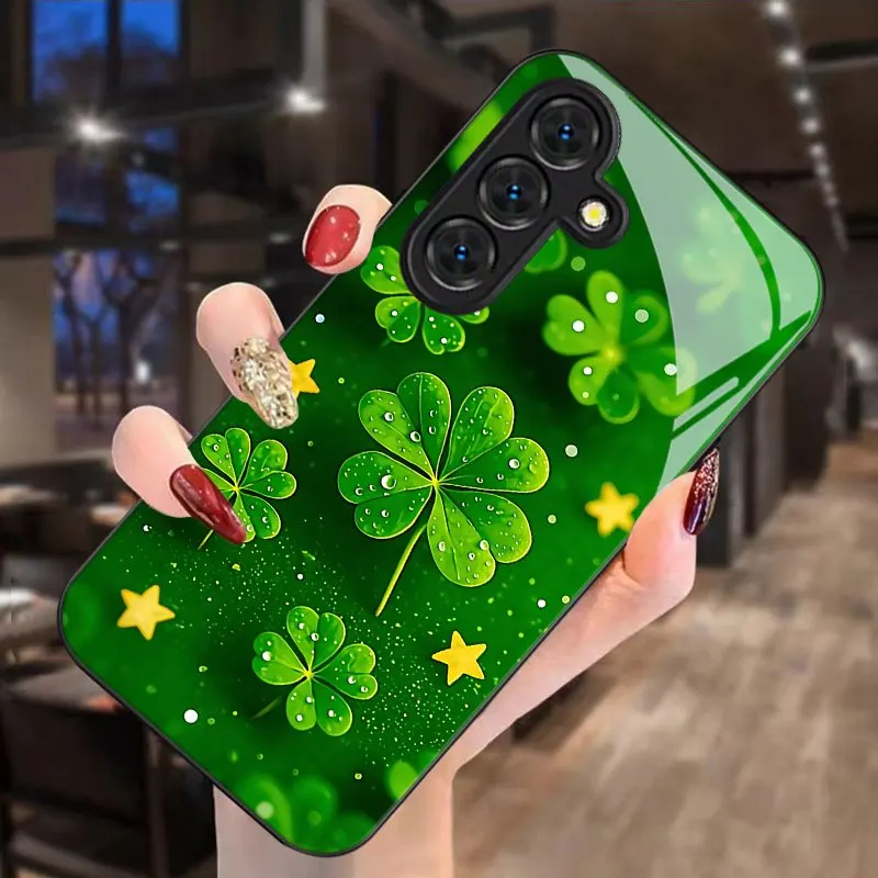 Four-leaf clover water droplet star pattern phone case, suitable for Samsung Galaxy S9+/S10/S20+/S20 glass protection cover