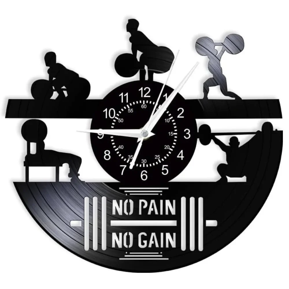Fitness Art Vinyl Record Wall Clock Modern Home Decoration Dumbbell Gym Silent Wall Clock Gym Bodybuilder Gift Retro Wall Watch