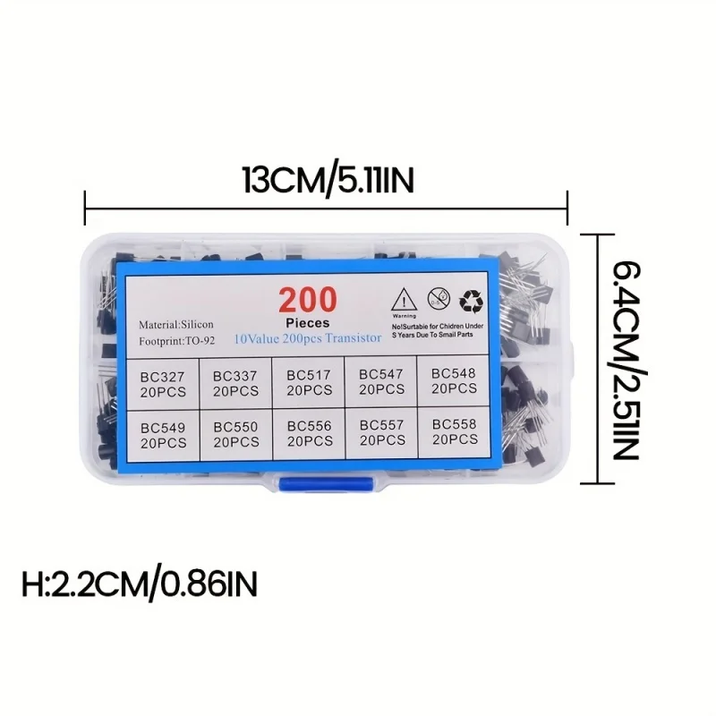 200PCS TO -92 Electronic Transistor Kit with Box PNP/NPN 10 Kind BC327,BC337,BC517,BC547,BC548,BC549,BC550,BC556,BC557,BC558 Set image 2