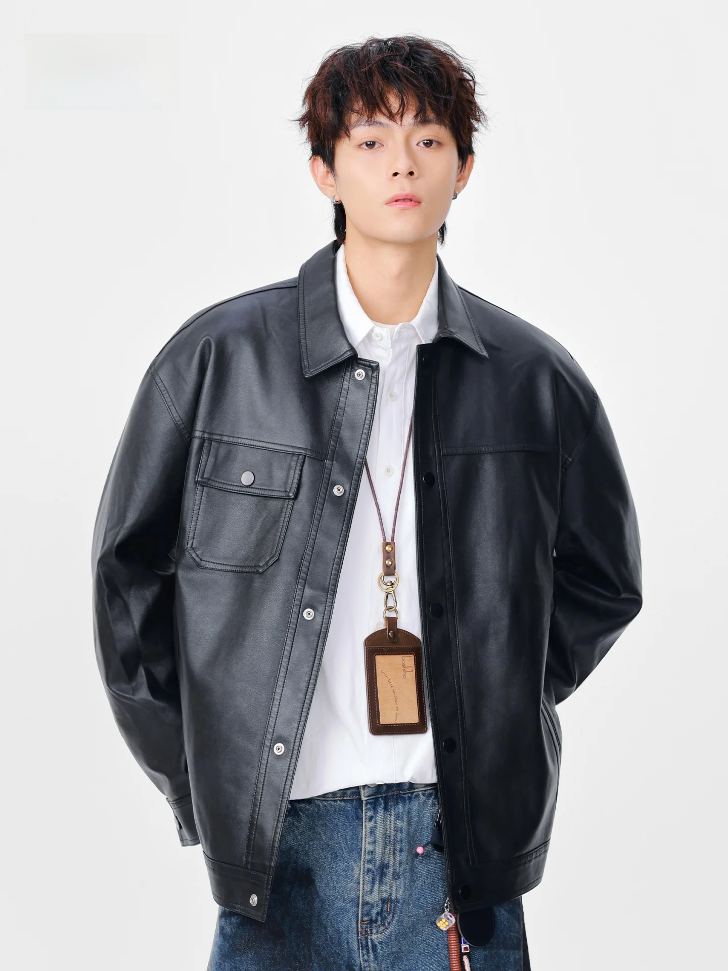 

MU мужское кожаное пальто в стиле ретро с воротником-стойкой, рабочая одежда, модное универсальное зимнее теплое повседневное пальто свободного покроя из полиэстера