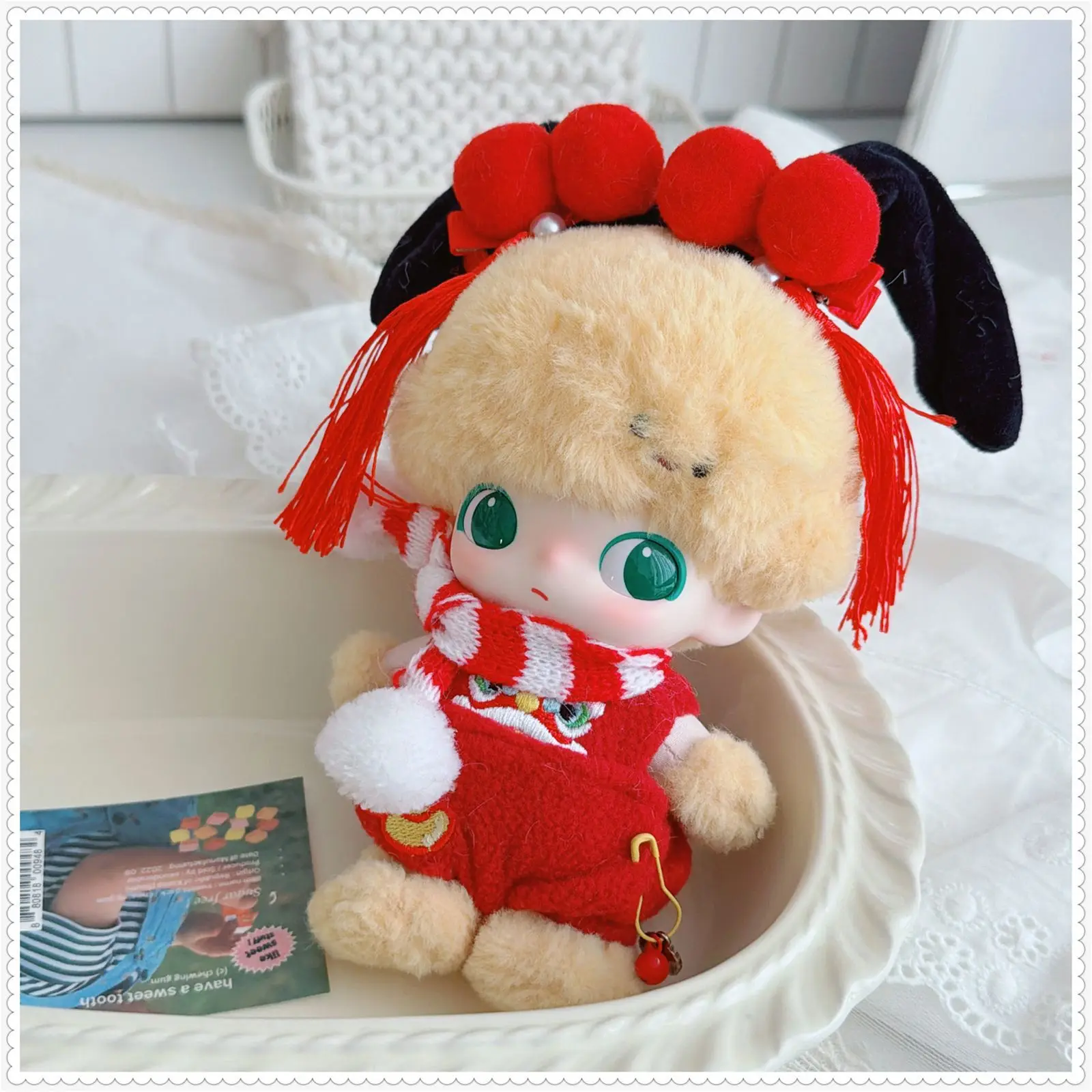 귀여운 미니 아이돌 인형 옷 10-15cm 플러시 인형 옷 액세서리 레드 세트 새해 장식 팬 소녀 컬렉션 선물