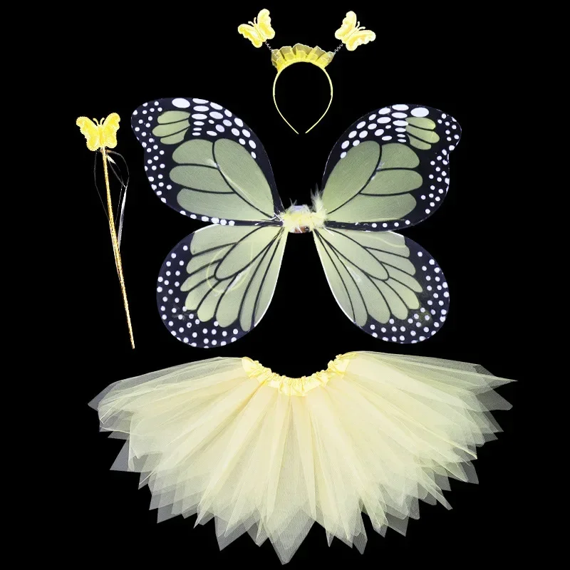 4Pcs Hot Sale Halloween Cosplay Fairy Angel Wings Insect Theme Costume For Kids Girls Butterfly Wings Costume Performance Dress