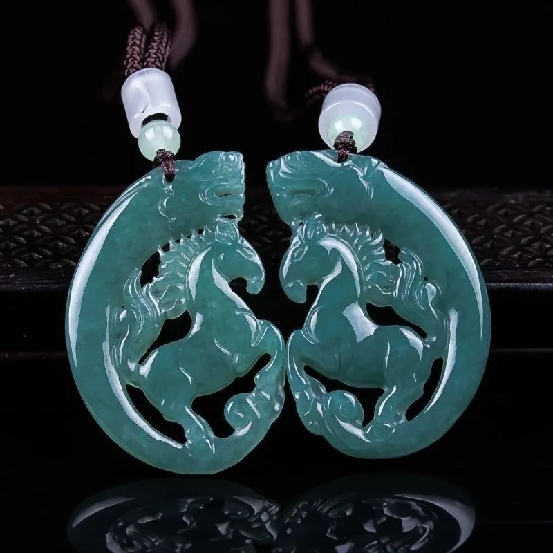 

Natural jadeite hollowed out zodiac pendant ice seed jade horse to success dragon horse spirit pendant affordable luxury vibe