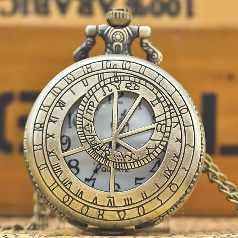 Retro Charm Neutral Fashion Geometric Lines Hollow Carving Quartz Pocket Watch Steampunk Men's and Women's Necklace Pendant Gift