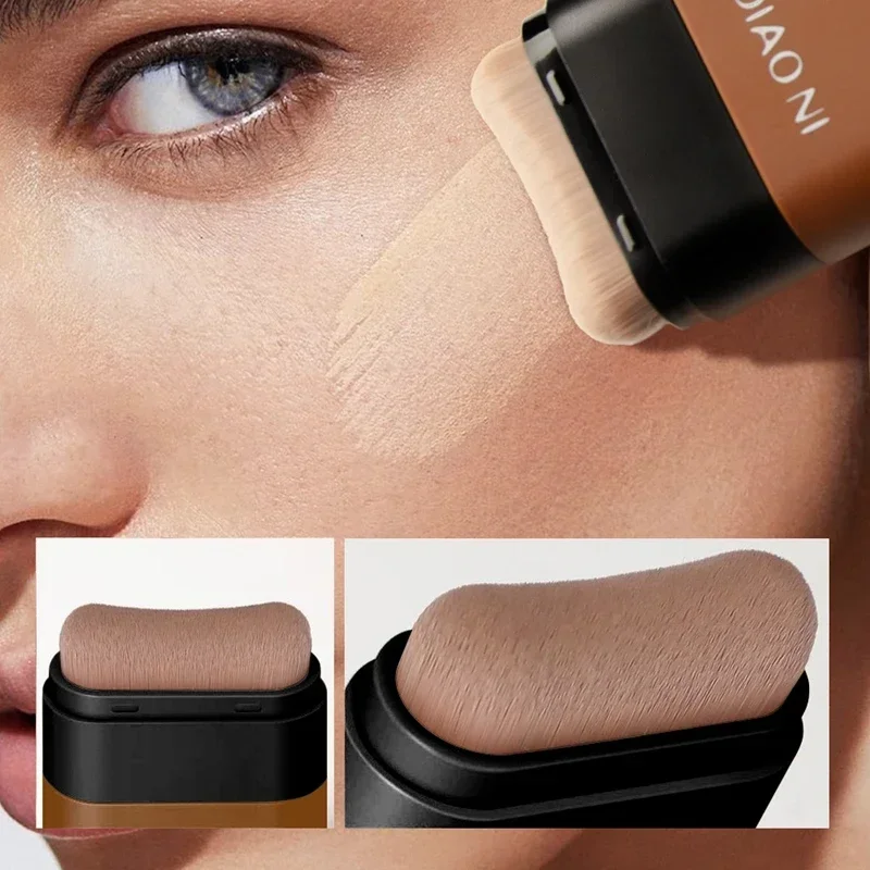 Creme de base fosco, bastão multiuso, borracha, maquiagem, cobertura completa, à prova d'água, duradouro, controle de óleo, base de acne com pincel